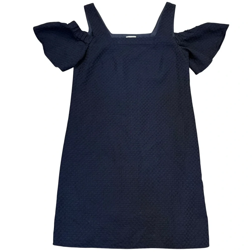 J.Crew Womens Dress XS Navy Blue Cold Shoulder Ruffle Sleeve‎ Mini.